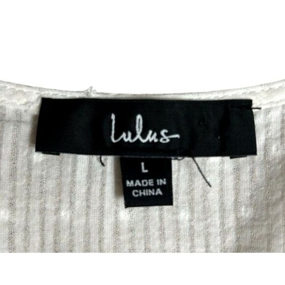 Lulus L White Lace Mini Dress V-Neck Ruffle Hem Bridal Wedding Guest Sundress - Picture 7 of 12